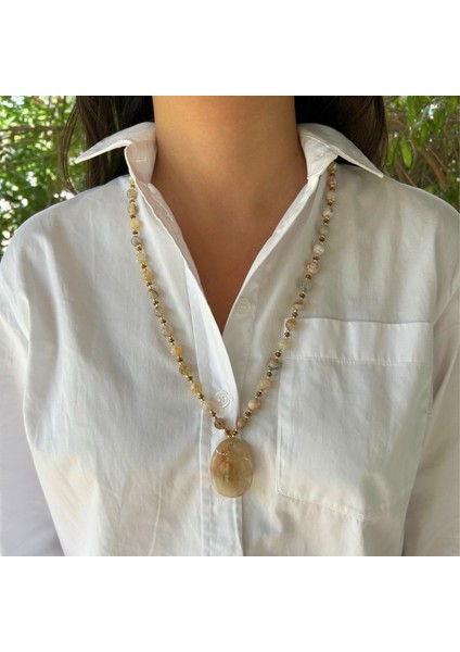 Özel Tasarım Botswana Akik Doğal Taş Akik Doğaltaş Uçlu El Yapımı Uzun Kadın Kolye fırsatları