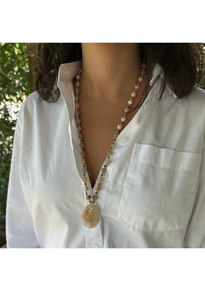 Özel Tasarım Botswana Akik Doğal Taş Akik Doğaltaş Uçlu El Yapımı Uzun Kadın Kolye indirimleri