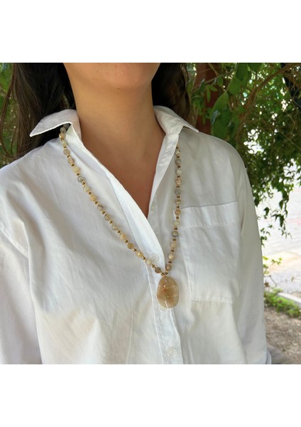 Özel Tasarım Botswana Akik Doğal Taş Akik Doğaltaş Uçlu El Yapımı Uzun Kadın Kolye