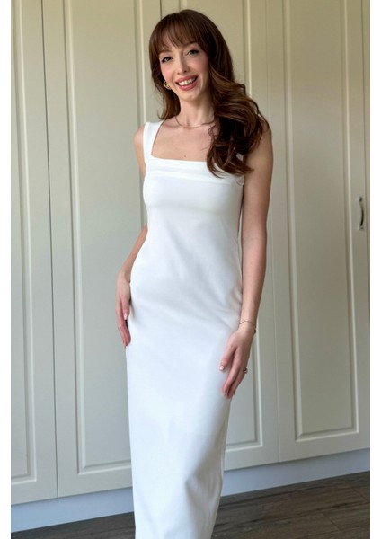 Beyaz Askılı Maxi Elbise