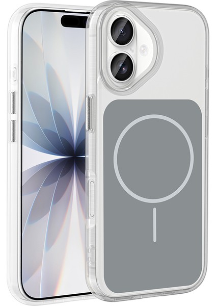 Apple iPhone 17 Uyumlu M-Safe Özellikli Metal Buton Tasarımlı Ikonik Silikon Kapak Gri