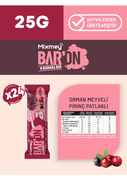 Baron Orman Meyveli Pirinç Patlaklı Bar | Sağlıklı Atıştırmalık – Vegan, Glutensiz (25GR x 24 Adet) modelleri