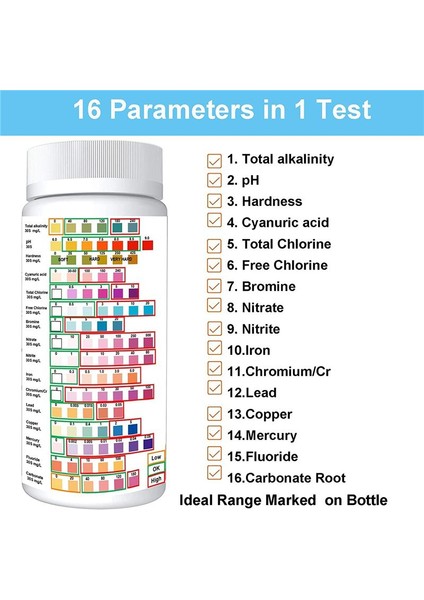 Içme Suyu Için 16'sı 1 Arada Su Test Kitleri (100 Adet Test Şeridi) (Yurt Dışından) modelleri