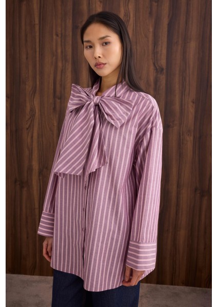 Fiyonk Detaylı Gömlek Bordo Çizgi fiyatları