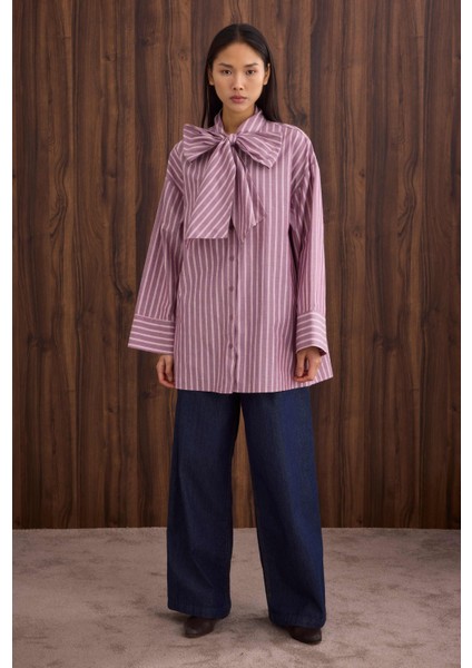 Fiyonk Detaylı Gömlek Bordo Çizgi modelleri