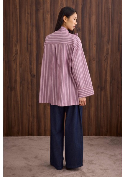 Fiyonk Detaylı Gömlek Bordo Çizgi fırsatları