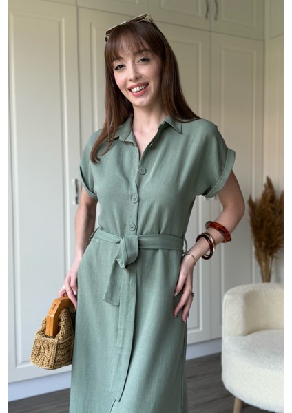 Keten Gömlek Haki Elbise fiyatları