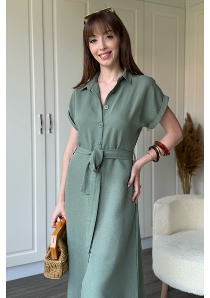 Keten Gömlek Haki Elbise fırsatları