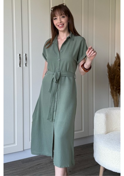 Keten Gömlek Haki Elbise indirimleri