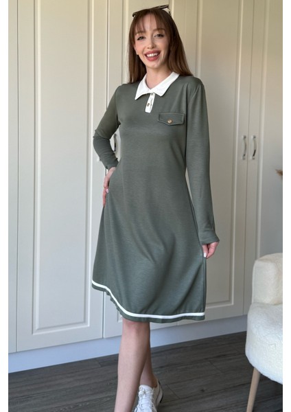 Polo Yaka Uzun Kollu Haki Elbise fiyatları