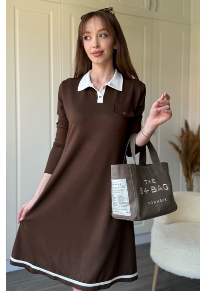 Polo Yaka Uzun Kollu Kahverengi Elbise fiyatları