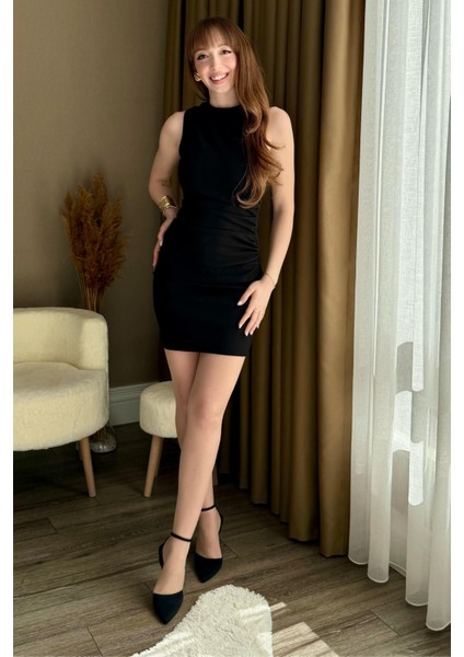 Drapeli Mini Siyah Elbise fiyatları