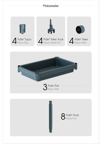 Buğz Çok Amaçlı Tekerlekli Raf Arabası – Dar Alanlar Için Pratik Depolama Çözümü modelleri