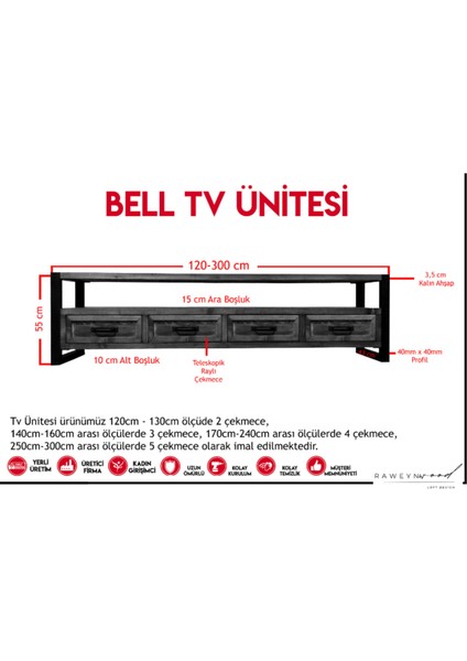 Bell Doğal Ahşap Çekmeceli Tv Ünitesi - 180CM fırsatları