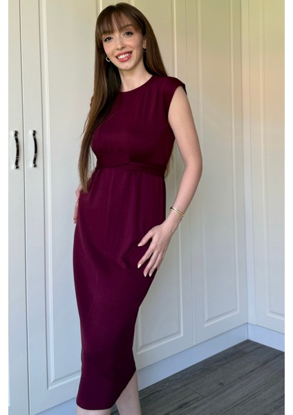 Önden Bağlamalı Bordo Midi Modal Elbise