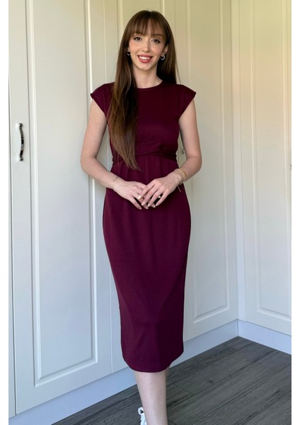 Önden Bağlamalı Bordo Midi Modal Elbise fiyatları