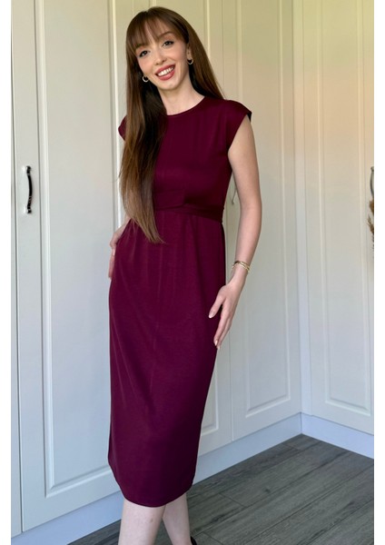 Önden Bağlamalı Bordo Midi Modal Elbise modelleri