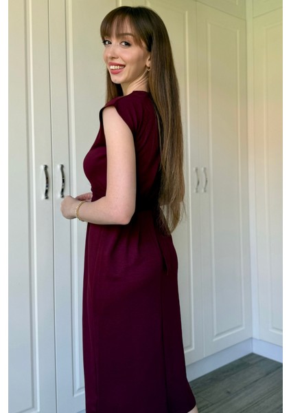 Önden Bağlamalı Bordo Midi Modal Elbise fırsatları