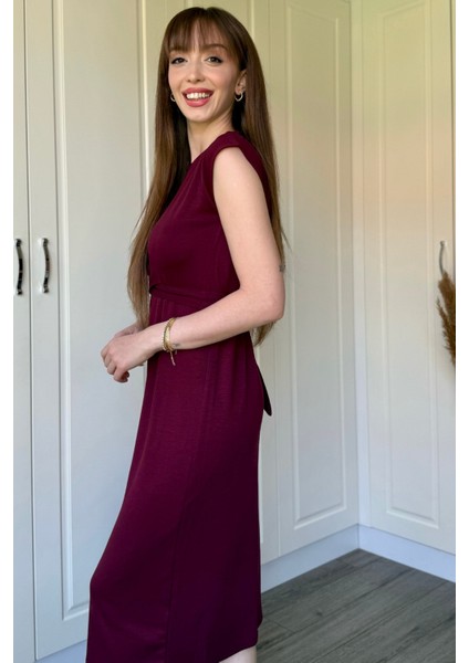 Önden Bağlamalı Bordo Midi Modal Elbise indirimleri