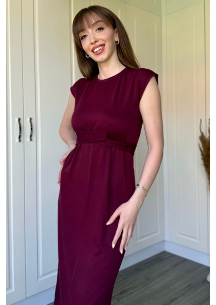 Önden Bağlamalı Bordo Midi Modal Elbise