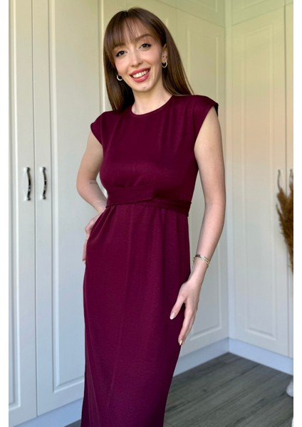 Önden Bağlamalı Bordo Midi Modal Elbise