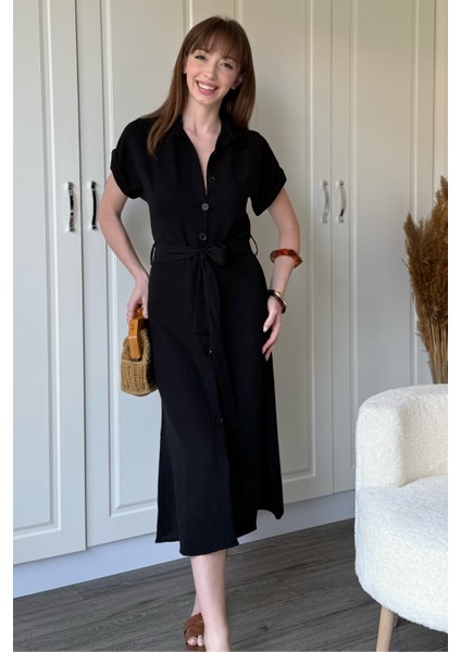Keten Gömlek Siyah Elbise fırsatları