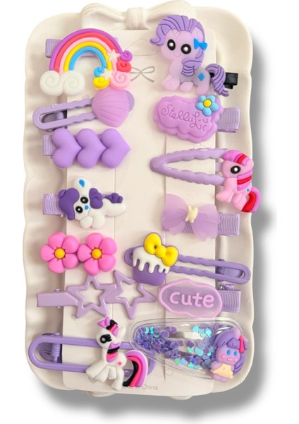 My Little Ponny Temalı Betty Becky Figürlü 14'lü Pens ve Çıtçıt Çocuk Set Toka Lila fiyatları