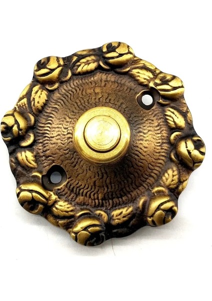 Buğz Antika Tarz Dekoratif Pirinç Güllü Kapı Zili - 75MM, Antik