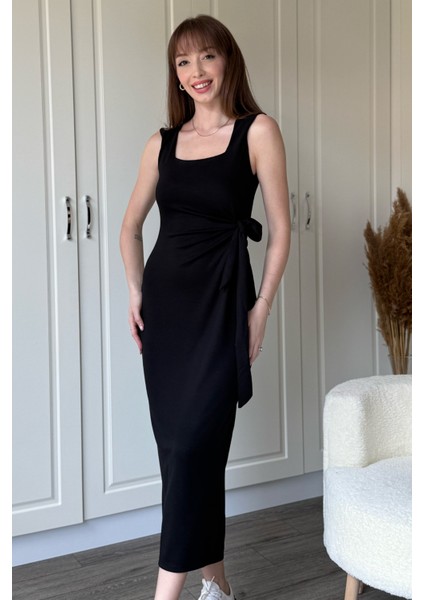 Yandan Bağlamalı Modal Askılı Siyah Elbise fiyatları