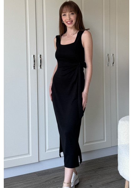 Yandan Bağlamalı Modal Askılı Siyah Elbise fırsatları
