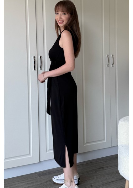 Yandan Bağlamalı Modal Askılı Siyah Elbise indirimleri