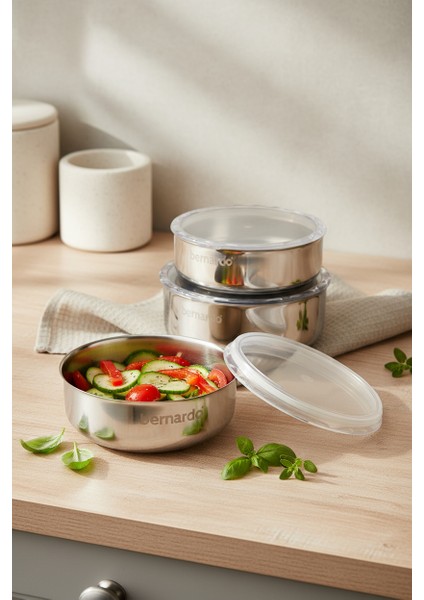 Stelo 3'lü Çelik Saklama Kabı ( 16-18-20 cm ) 6 Parça