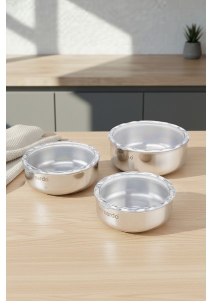 Stelo 3'lü Çelik Saklama Kabı ( 16-18-20 cm ) 6 Parça fiyatları