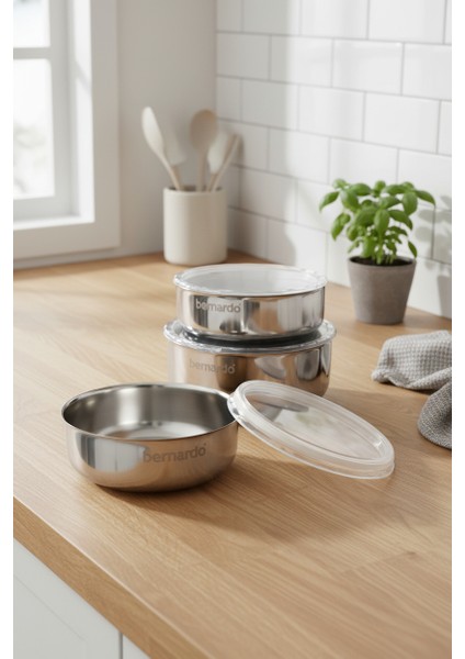 Stelo 3'lü Çelik Saklama Kabı ( 16-18-20 cm ) 6 Parça fırsatları