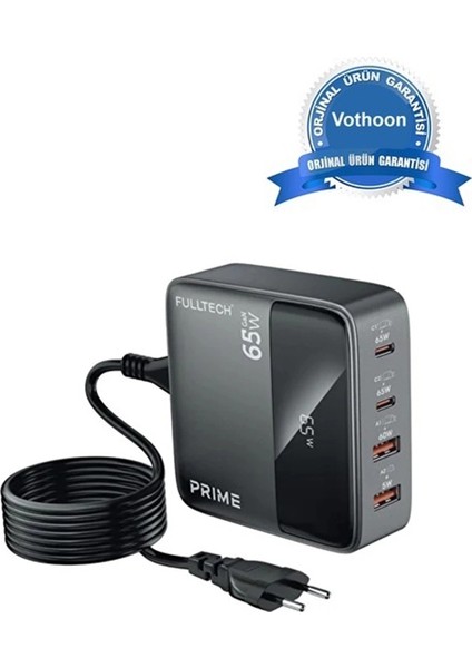 Buğz 65W Masaüstü 4 Portlu Hızlı Şarj Cihazı Istasyonu 2xusb-A, 2xtype-C Giriş,1,5 Mt. Kablo