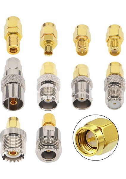10 Tip Set Sma Adaptör Kitleri Sma Erkek To N/f/bnc/uhf/mcx/smb/tv/tnc Dişi Düz Nikel Altın Kaplama Test Dönüştürücü (Yurt Dışından) fiyatları