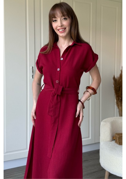 Keten Gömlek Bordo Elbise fiyatları