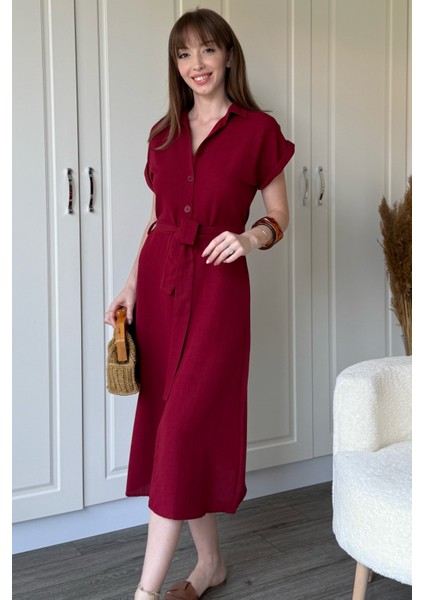 Keten Gömlek Bordo Elbise indirimleri