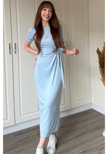 Bağlamalı Midi Modal Mavi Elbise indirimleri