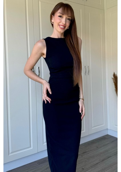 Drapeli Midi Lacivert Elbise indirimleri