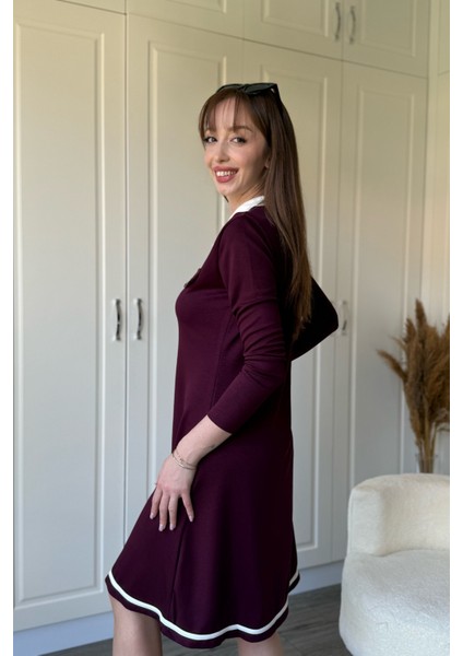 Polo Yaka Uzun Kollu Bordo Elbise fırsatları