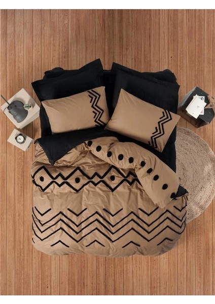 Buğz Cotton Box Puf Nakışlı Ranforce Çift Kişilik Nevresim Takımı Elio Bakır Siyah indirimleri