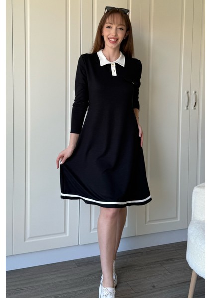 Polo Yaka Uzun Kollu Siyah Elbise indirimleri