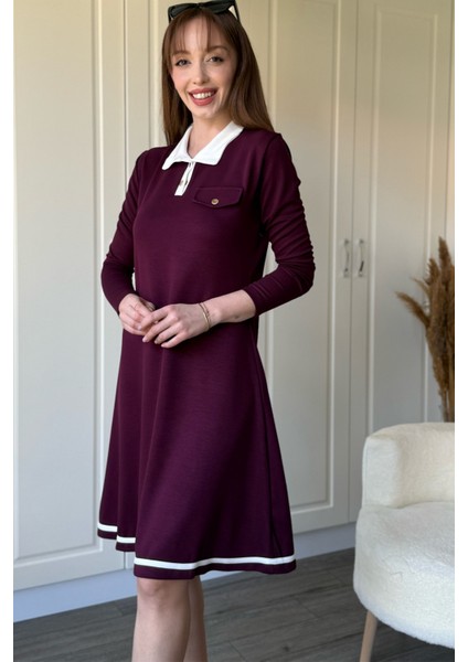 Polo Yaka Uzun Kollu Bordo Elbise fiyatları