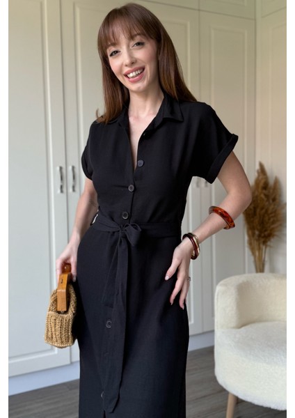 Keten Gömlek Siyah Elbise modelleri