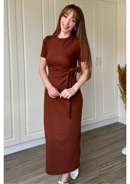 Bağlamalı Midi Modal Kahverengi Elbise fiyatları