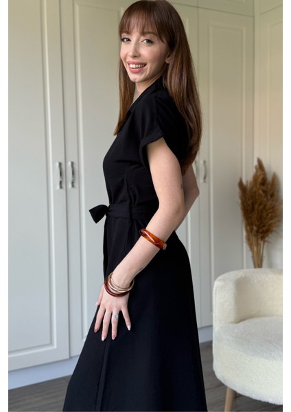 Keten Gömlek Siyah Elbise