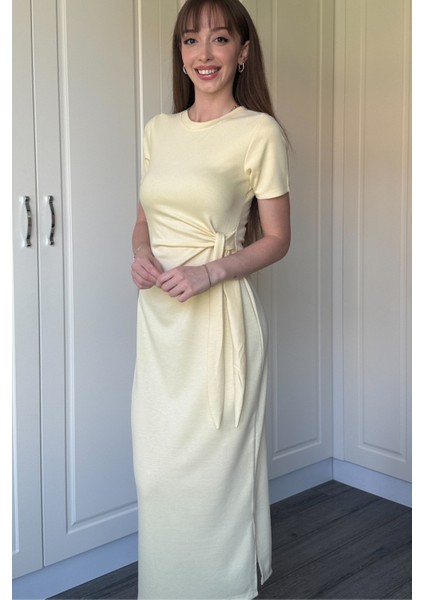 Bağlamalı Midi Modal Sarı Elbise modelleri