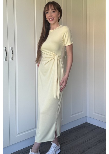 Bağlamalı Midi Modal Sarı Elbise indirimleri