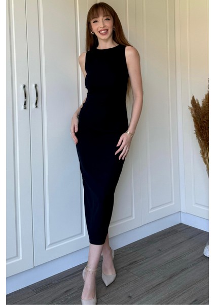 Drapeli Midi Lacivert Elbise modelleri